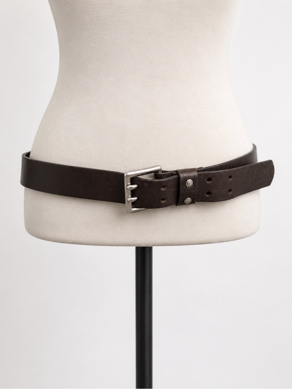 Dark Brown Genuine Leather Belt with Silver Buckle fits 35.5" up to 40"